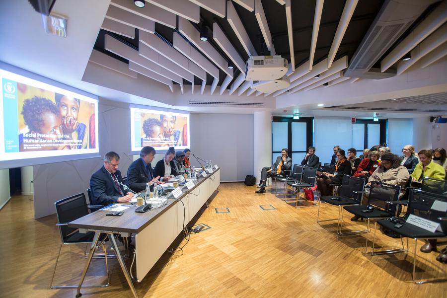 Social Protection side event sponsored by WFP Policy and Programme Division and launch of WFP-World Bank Group publication “Can We Better Bridge Humanitarian Assistance and Social Protection? Lessons from Country Experience”. Photo Credit: WFP/Giulio Napolitano