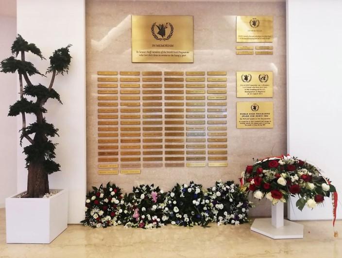 All high-level guests, stopped at the WFP Memorial Wall and laid a floral wreath comprising of the national flowers and/or colours of the national flag. Photo Credit: WFP/Luisa Ponzi