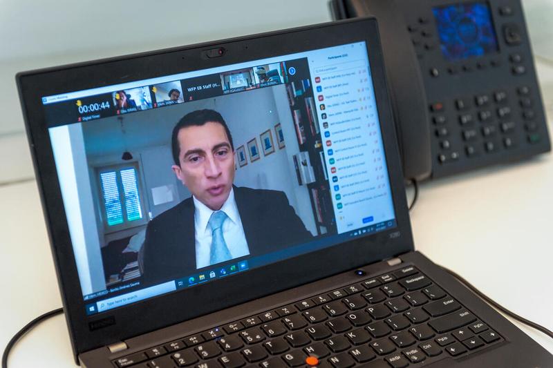 WFP HQ Rome, Italy, 21 June 2021 - In the Photo: intervention by Mr. Benito Santiago Jiménez Sauma, Alternate Representative of Mexico to FAO - (connected remotely). - Photo: WFP/Giulio D'Adamo