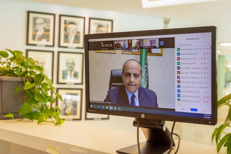 WFP HQ Rome, Italy, 22 June 2021 - In the Photo: intervention by H.E. Mr. Mohammed Al-Ghamdi, Ambassador of Saudi Arabia - (connected remotely).Photo: WFP/Giulio D'Adamo