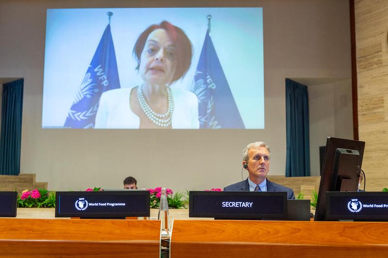 WFP HQ Rome, Italy, 22 June 2021 - In the Photo: Mr. Philip Ward, Secretary to the EB, listening to the intervention by Ms. Corinne Fleischer, Regional Director for Middle East and Northern Africa (connected remotely). - Photo: WFP/Giulio D'Adamo
