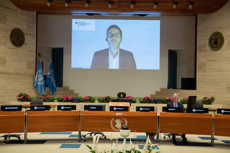 WFP HQ Rome, 22 June 2021 - Impacting Nutrition through a Fresh Food Voucher Programme in Ethiopia.  Side event on the margins of the Annual regular session of the Executive Board, 2021  In the photo: Intervention by Hanspeter Schwär Representative from the German Development Ministry BMZ (on screen) - Photo: WFP/Rein Skullerud