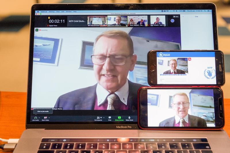 WFP HQRome, Italy, 24 June 2021 - In the Photo: intervention by  Mr. Philippe Martou, UN WFP Chief of Aviation - (connected remotely). - Photo: WFP/Giulio D'Adamo