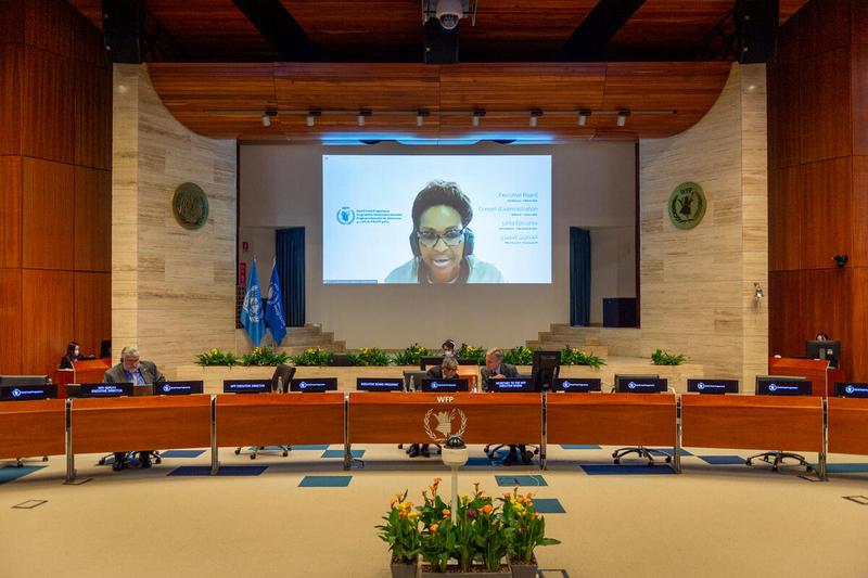 Intervention by Ms. Wanja Kaaria, WFP Country Director in Cameroon - (connected remotely). Photo: WFP/Giulio d'Adamo