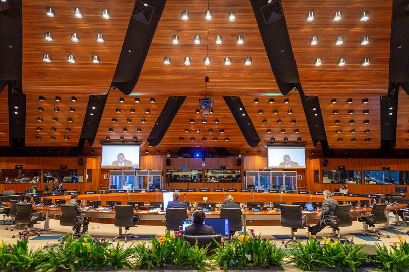 Intervention by H.E. Mr. Déo-Guide Rurema, Minister of the Environment, Agriculture and Livestock (Burundi) - connected remotely. Photo: WFP/Giulio d'Adamo