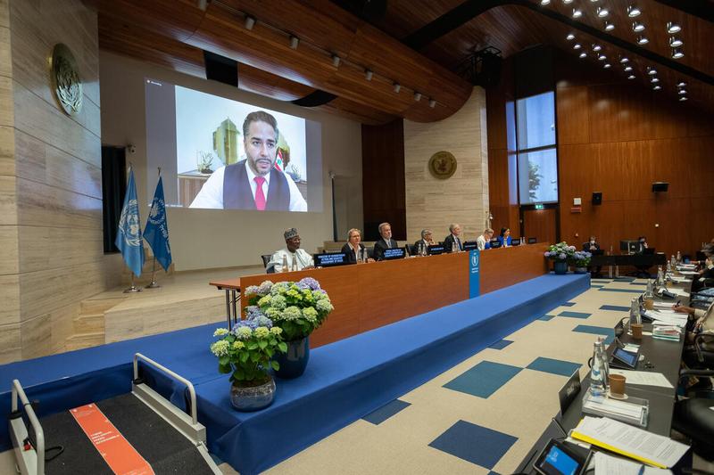 H.E. L. Magagi, Niger Humanitarian Action and Disaster Management Minister; H.E. S. Schulze, Germany Economic Cooperation and Development Federal Minister; Mr. D. Beasley, WFP ED; H.E. Md. S. Ahsan, EB President; Mr. P. Ward, Secretary to the EB; H.E. A.B. Tvinnereim, Norway International Development Minister; Ms. V. Guarnieri, WFP ED Assistant; HE A. Salam, Lebanon Economy and Trade Minister (remote); Mr Oscar Fernández-Taranco, Special Adviser of the SG on Strengthening Programmatic Integration (remote)