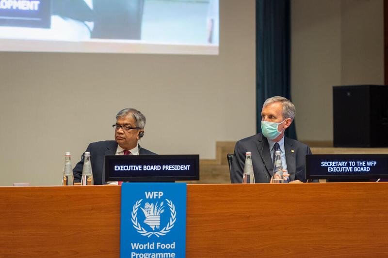 H.E. Md. Shameem Ahsan, President of the WFP Executive Board 2022 (left) and Mr. Philip Ward, Secretary to the Executive Board. Photo: WFP/Giulio d'Adamo