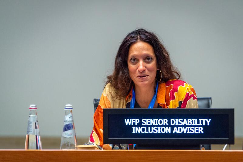 Intervention by Ms. Kavita Brahmbhatt, WFP Senior Disability Inclusion Adviser, Programme – Humanitarian and Development Division. "Disability inclusion in action: What works? Lessons from an evaluation by the WFP-Trinity College Dublin partnership" side event on the margins of the Annual Session of the Executive Board 2022. Photo: WFP/Giulio d'Adamo